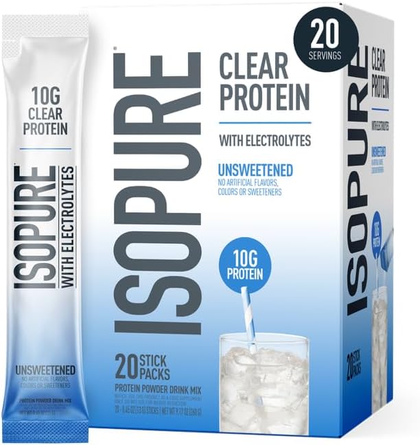 Isopure Clear Protein Stick Pack, Unflavored, 20 Count (Pack of 1)