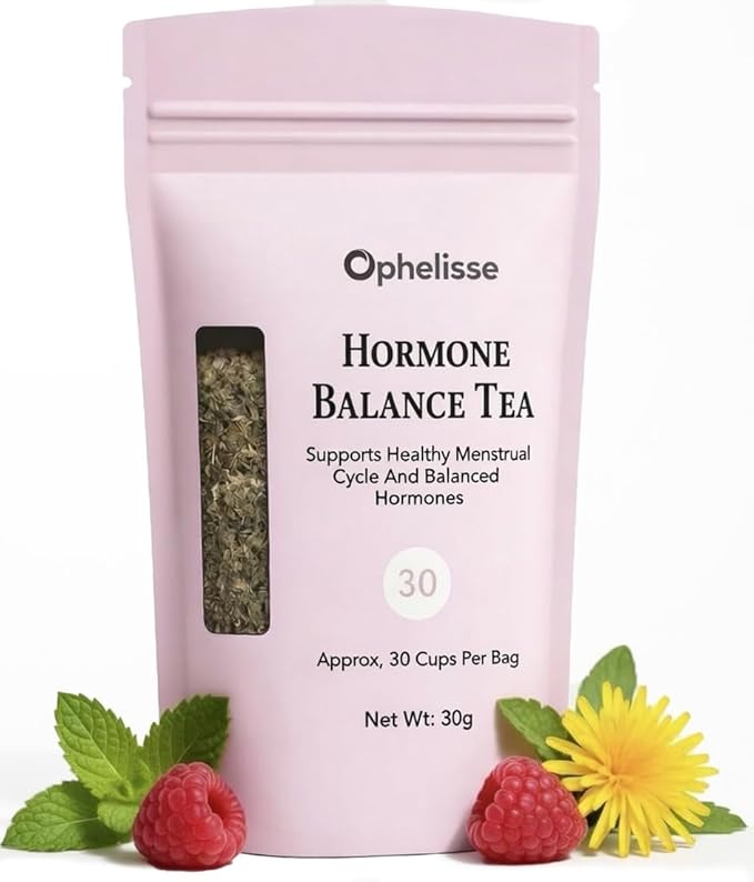 Ophelisse Hormone Balance Tea for Women - Loose Leaf Red Raspberry & Spearmint Herbal Blend - Menstrual Cycle, PMS & Occasional Discomfort Support - Caffeine Free Feminine Wellness, 30 Servings