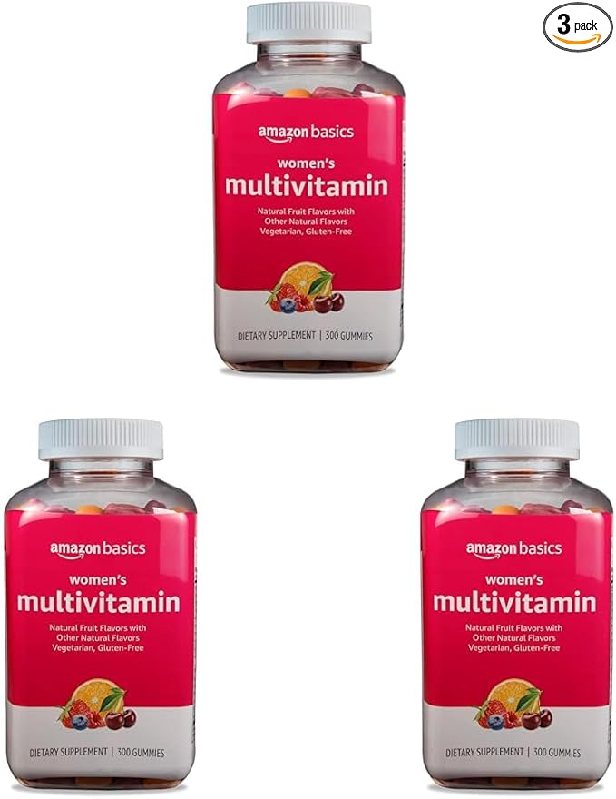 Amazon Basics Women's Multivitamin, Mixed Berry Flavor, Vegetarian & Gluten-Free, 300 Gummies (150 Servings) (Previously Solimo) (Pack of 3)