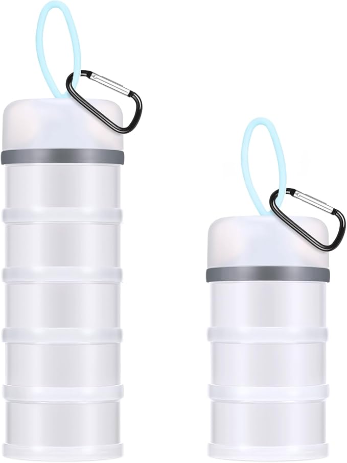 Baderke 2 Pcs Protein Powder Containers with Funnels Stand, 5 and 3 Layers Stackable Powder Supplement Travel Container Formula Organizer Storage Powders Holder for Travel Workout Fitness(White)