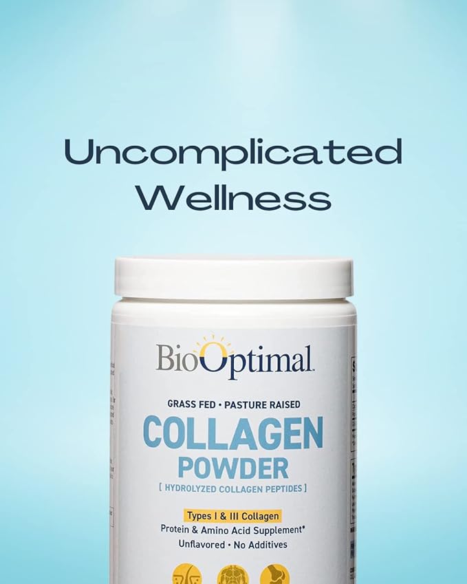 BioOptimal Collagen Peptides Powder - Grass-Fed, Pasture-Raised Hydrolyzed Protein Supplement for Skin, Hair, & Nails - Non-GMO, Zero Sugar Daily Supplement for Men & Women (30 Servings)