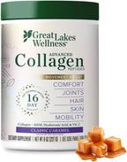 Great Lakes Wellness Movement Boost Advanced Collagen Peptides Powder with MSM, Hyaluronic Acid, Vitamin C - Joint Mobility & Comfort - Caramel Flavored - Non-GMO, Keto, Kosher - 8 oz