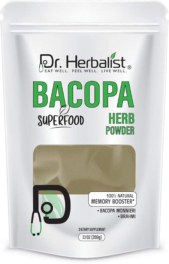 Dr. HERBALIST Bacopa Monnieri Extract Powder 200g - Brahmi Leaf Extract for Cognitive Wellness & Mental Performance