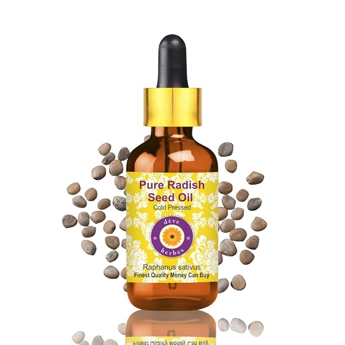 Deve Herbes Pure Radish Seed Oil (Raphanus sativus) with Glass Dropper Cold Pressed 10ml (0.33 oz)