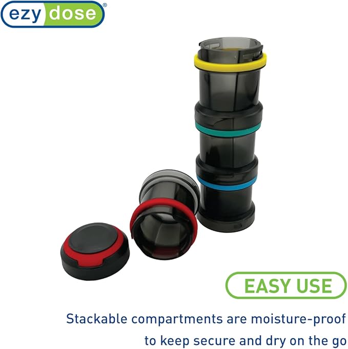 EZY DOSE Weekly (4-Day) Stackable Pill Organizer, Vitamin and Medicine Box, Detachable Compartments, Rainbow Colors (Pack of 2)