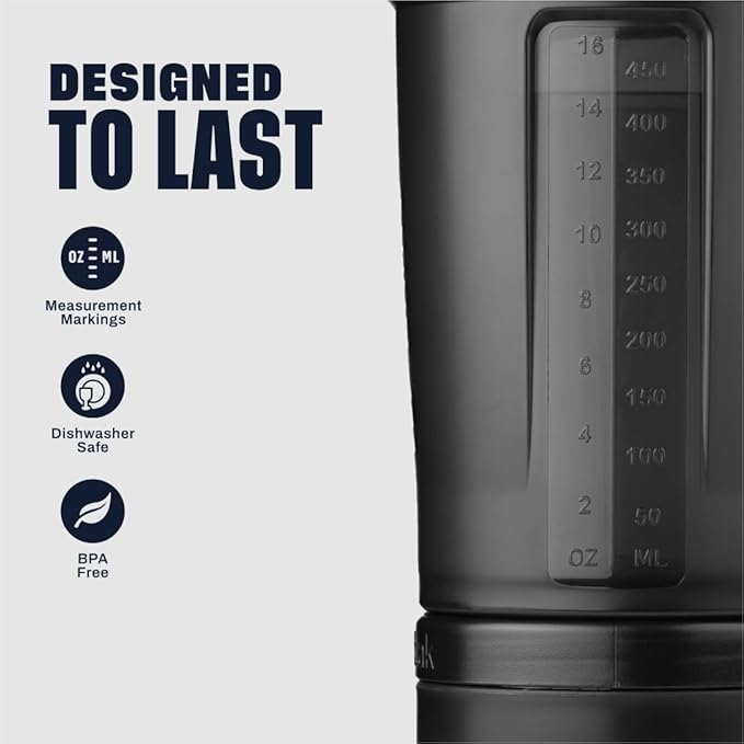 BlenderBottle Shaker Bottle with Pill Organizer and Storage for Protein Powder, Classic V2 ProStak System, 22-Ounce, Midnight Black