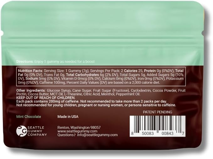 SGC Highest Concentration 100 mg Caffeine per Gummy, 2 Gummies per Pack, 12-Pack Mocca Shots Mint Chocolate Plant-Based Instant Energy with Herbal Nootropics