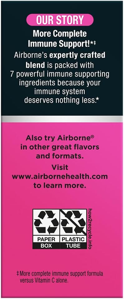 Airborne 1000mg Vitamin C with Vitamin D & Zinc, Sugar Free Multivitamin Immune Support Supplement, Antioxidants Vitamins A C & Vitamin E, 30 Effervescent Tablets, Very Berry Flavor