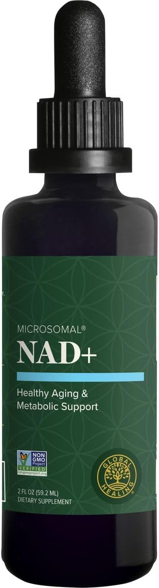 Global Healing Premium NAD+ Liquid Supplement - Sublingual NAD Drops - Liposomal NAD Plus Serum for Cellular Renewal - Nicotinamide Riboside Formula for Men & Women (2 Oz)