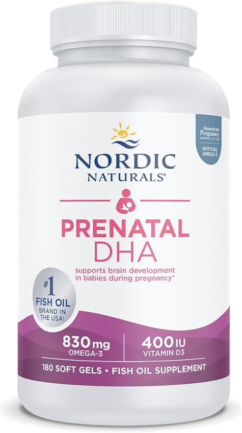Nordic Naturals Prenatal DHA, Unflavored - 180 Soft Gels - 830 mg Omega-3 + 400 IU Vitamin D3 - Supports Brain Development in Babies During Pregnancy & Lactation - Non-GMO - 90 Servings