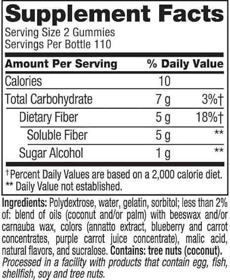 Vita Fiber Well Gummies, Sugar Free, Peach, Raspberry & BlackBerry Flavors, 220 Count (2 Pack)