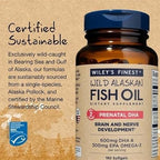 Wiley's Finest Wild Alaskan Fish Oil Prenatal DHA - 900mg EPA and DHA Omega-3s for Pregnant Women and Nursing Mothers - 180 Softgels (90 Prenatal Vitamin Servings)
