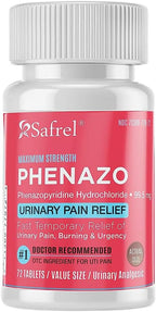 Safrel Urinary Pain Relief | UTI Relief | Fast Acting | Bladder Discomfort & Pain Relief | Phenazopyridine Hydrochloride 99.5mg (72 Count)