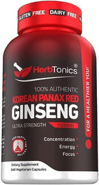 Herbtonics Korean Red Panax Ginseng 1500mg - Energy Supplement for Peak Performance, Focus & Vitality - High Potency Ginseng Root Extract - 240 Vegan Capsules