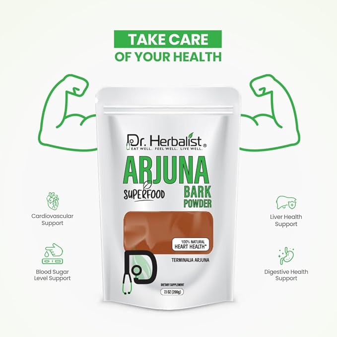 DR Herbalist Arjuna Powder - 200g - 100% Herbal, Natural & Authentic - Herbal Powder for Heart Health - Resealable Pouch