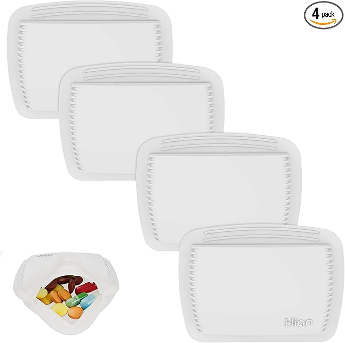 4 Pieces Pill Organizer Reusable Pocket Pill Case Portable Open Pill Pouch Silicone Small Pill Box Pill Container Pill Holder Pill Bags Organizing Medication, Vitamins, and Tablets for Travel (White)