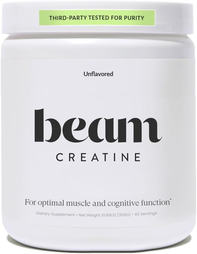 Beam Creatine Monohydrate Powder – 5g Micronized Creatine Monohydrate, Third Party Tested Creatine for Women & Men, Muscle Strength, Growth, Recovery & Cognitive Support, Unflavored, 60 Servings