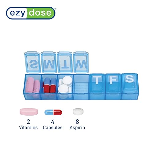 EZY DOSE Weekly (7-Day) Daily Pill Case, Medicine Planner, Vitamin Organizer, Supplement Container Box, Small Compartments, Travel Friendly and Convenient, Color May Vary (Randomly Selected), BPA Free