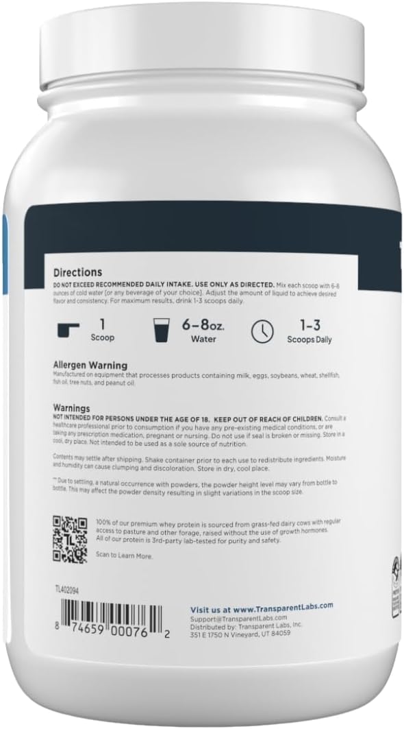 Transparent Labs Grass-Fed Whey Protein Isolate - Natural Flavor, Gluten Free Whey Protein Powder w/ 28g of Protein per Serving & 9 Essential Amino Acids - 30 Servings, Strawberry Milkshake