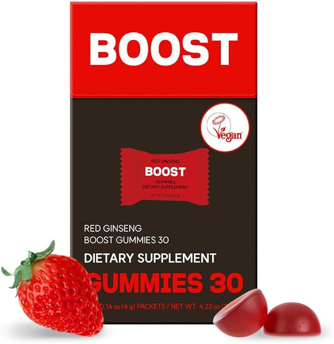 dr.blet Red Ginseng Boost Gummies – Daily Energy & Immune Support, Strawberry-Flavored Vegan Gummies with 6-Year Korean Red Ginseng, Caffeine-Free, No Added Sugar – 30 Count