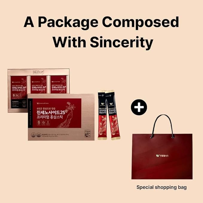 K-Herb Premium Korean Red Ginseng Sticks Liquid Portable Sticks with Korean Red Ginseng Extract No Preservatives (Ginsenoside 25mg 60P)