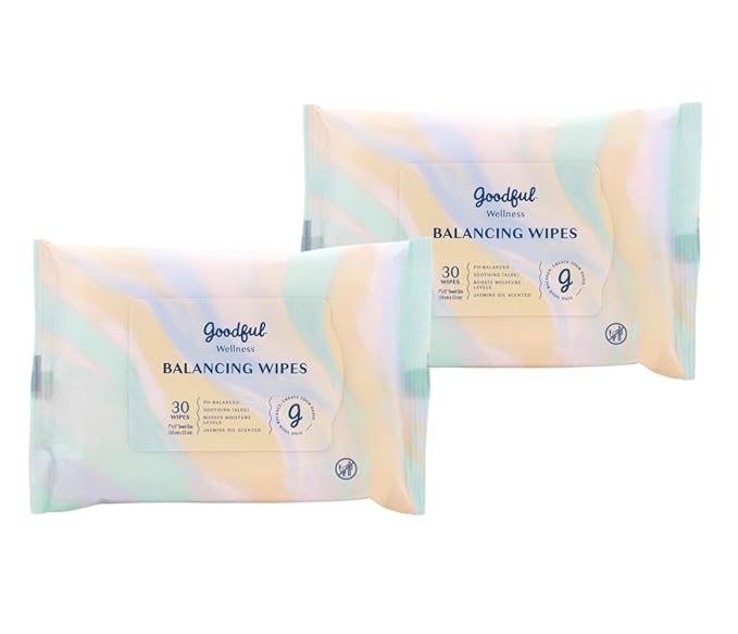 Goodful Wellness pH Balancing Wipes, 30 Count (Pack of 2) Hypoallergenic Feminine Wipes, Gentle pH Balanced Wipes Women, Unscented Intimate Wipes