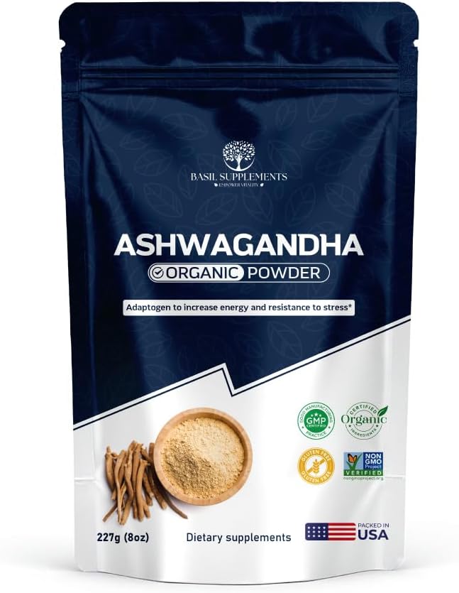 Organic Ashwagandha Powder Pure Ashwagandha Root Powder (Withania Somnifera) | Adaptogen Herb for Stress Relief, Energy & Focus | Vegan, Non-GMO, Lab-Tested Root Powder