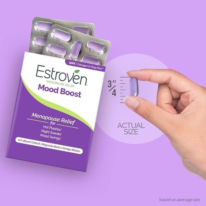 Estroven Mood Boost for Menopause Relief, Helps Reduce Hot Flashes & Night Sweats, Helps Manage Mood Swings, 30 Count (Pack of 2)