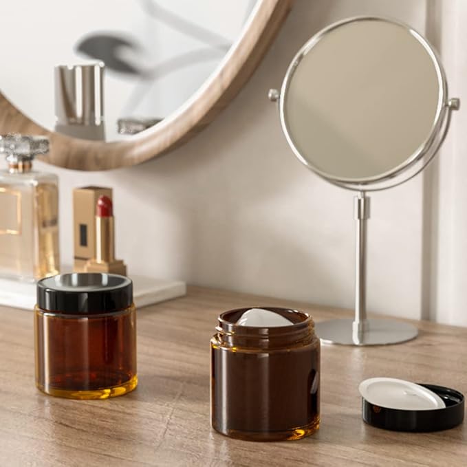 Amber Glass Jar with Lids, Tecohouse 4 oz, 2 oz and 1 oz Glass Jars with Lids & Stickers, Reusable Travel Containers for Creams, Lotion, Cosmetic - 3 pack