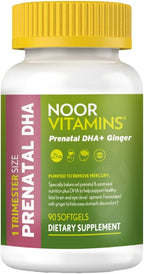 Noor Vitamins Halal Prenatal Vitamins with DHA and Folic Acid, Essential Vitamins, Ginger to Soothe Mom's Stomach, Iron, Softgels, Prenatal Vitamin Before/During/Post Pregnancy (3 Months Supply)
