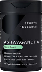 Sports Research® Ashwagandha Softgels with Coconut MCT Oil - Natural Ayurvedic Adaptogen Made with Shoden® Ashwa for Relaxation, Calm & Sleep Support - Gluten Free & Vegan Friendly - 120 Count
