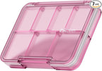 Small Pill Organizer, Waterproof & Portable Pill Case for Daily Travel - Adjustable 7 Compartments Compact Medicine Holder for Vitamins, Pills, Perfect for Purse or Pocket (Pink)