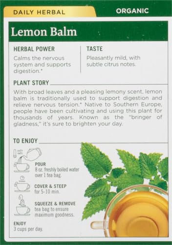 Traditional Medicinals Organic Lemon Balm Tea, Tea Bags | Herbal | Pack of 2 | 16 Count | Calming
