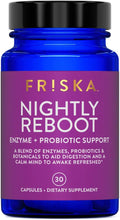 Friska Nightly Reboot - Nighttime Digestive Enzymes, Probiotic for Gut Balance & Bloating Support, with Melatonin & Chamomile to Promote Relaxation & Sleep, 30 Capsules