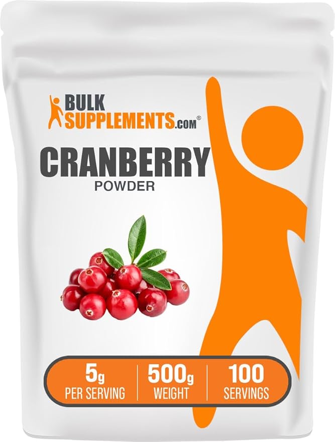 BulkSupplements.com Cranberry Powder - Cranberry Supplements for Women & Men, Air Dried Cranberries - Unsweetened & Gluten Free, 5g per Serving, 500g (1.1 lbs) (Pack of 1)