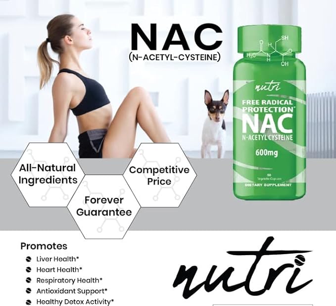 Nutri NAC Supplement N-Acetyl Cysteine 600 mg - Anti Aging Supplement, Antioxidant, Liver, Lung Support, Boost Glutathione - 60 Capsules - Free Radical Protection - 3rd Party Tested - GMP Certified