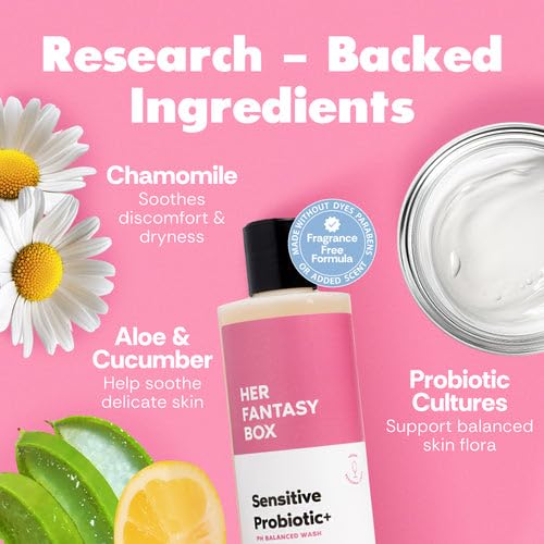 Her Fantasy Box | Sensitive Probiotic+ Gentle Cleanser – Fragrance-Free, pH Balanced Body Wash with Chamomile & Probiotic Lysates, Vegan & Cruelty Free, 8 oz