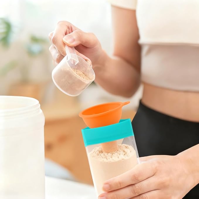 Protein Powder Travel Container Set, Reusable Powder Supplement Container To Go, 28Pcs Single Dose Bags & 4Pcs Large Zip Bags with Funnels, Spoons and Labels(COLOR:32 Pack)