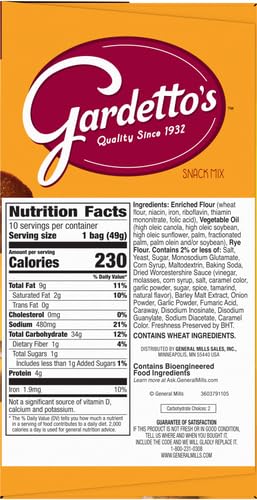 Gardetto's Original Recipe Snack Mix, Crunchy Breadsticks, Pretzels & Roasted Rye Chips, Kosher Snacks Multipack Single Serve Bags Individually Wrapped Party & Family Pack-17.5oz Bulk Box (Pack of 20)