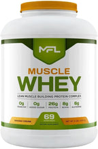 MFL Muscle Whey Protein l 28g of Protein l 8g BCAAs l Keto Friendly l Low Carbs l 5 lbs. (Banana Cream)