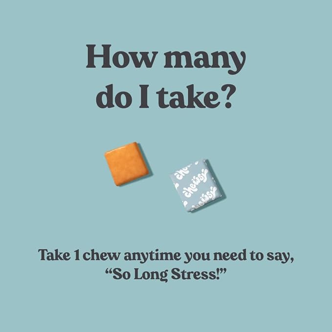Chewsy So Long Stress, Calm Fruity Chews, Stay Calm & Focused. w/L-theanine, Amino Acid, GABA, Glycine, Tyrosine, Taurine & Magnesium. Non-GMO and Gluten-Free. Tropical Fruity Chews, 30-Day Supply