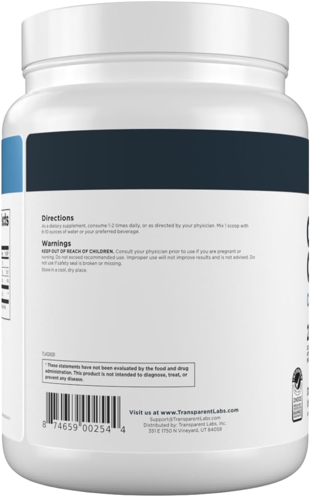 Transparent Labs Grass-Fed Collagen Peptides Powder - Collagen Powder for Women & Men, 22G Bovine Hydrolyzed Collagen Peptides Powder for Skin, Hair, Joint & Muscle Recovery - Unflavored, 30 Servings