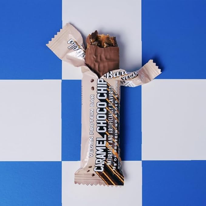 Barebells Vegan Protein Bars Caramel Choco Chip, Plant Based with High Protein - Chocolate Protein Bars - Perfect on The Go Protein Snack & Breakfast Bars 24 Count (Pack of 1)