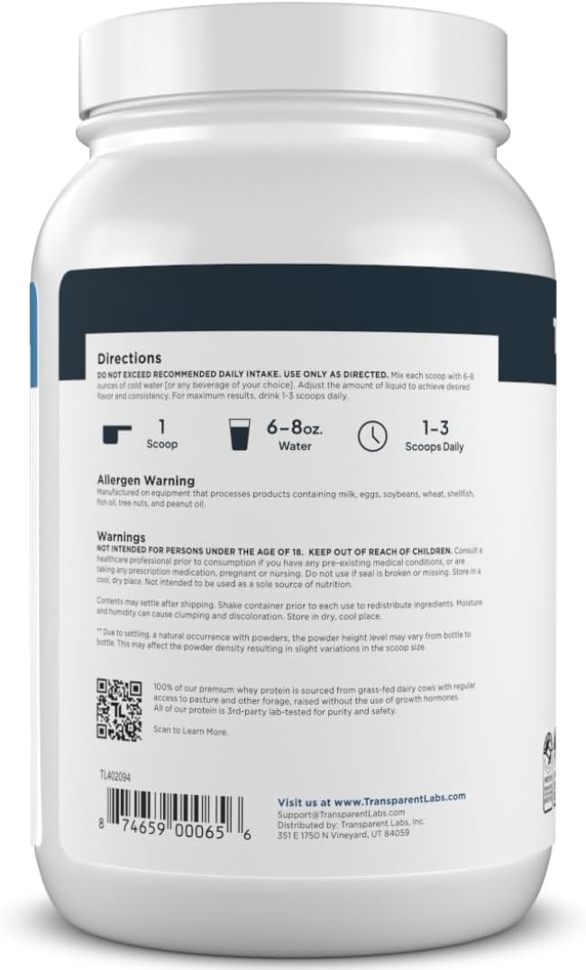 Transparent Labs Grass-Fed Whey Protein Isolate - Naturally Flavored, Gluten Free Whey Protein Powder with 28g of Protein per Serving & 9 Amino Acids - 30 Servings, Dark Chocolate
