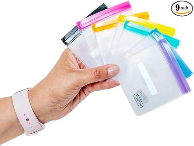 MUMI Mini Zipper Pouch Set – 7 Reusable 3x3” Clear Mesh Zipper Bags with Writable Labels | Small Leak-Proof Small Pouches for Travel, Pill Bag Storage, Purse Organizer, Makeup, Medicine & Crafts