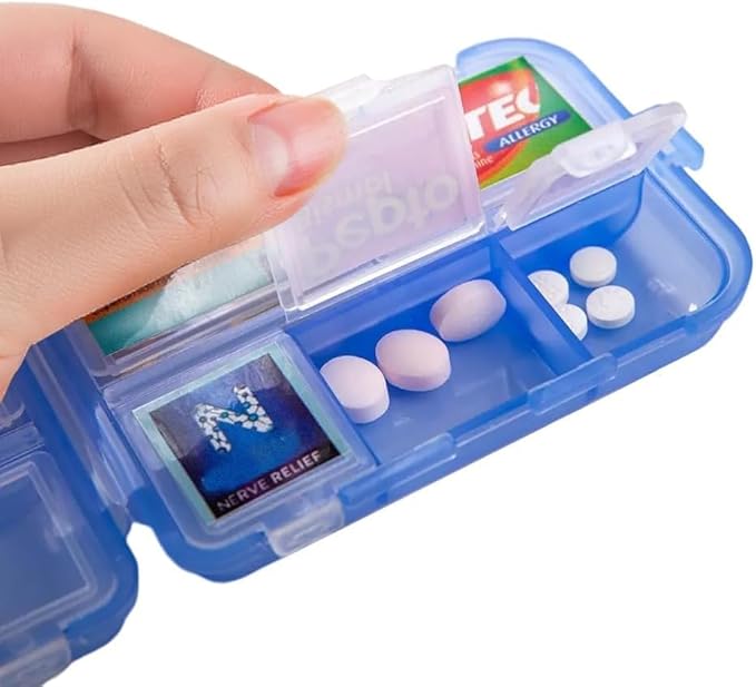 iouwei Large Pill Organizer with Medicine Labels - 7 Day Travel Daily Container, Mini Medication Storage Case (Grey, 161 Labels)