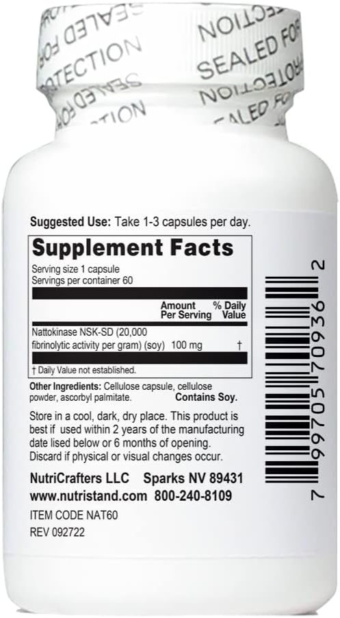 Nattokinase 2,000 Units 60 Caps. Cardiovascular Superfood of Japan - Made in The USA with Japanese NSK-SD Nattokinase. The Original and Most Studied Nattokinase Brand. (1 Bottle of 60 Capsules)
