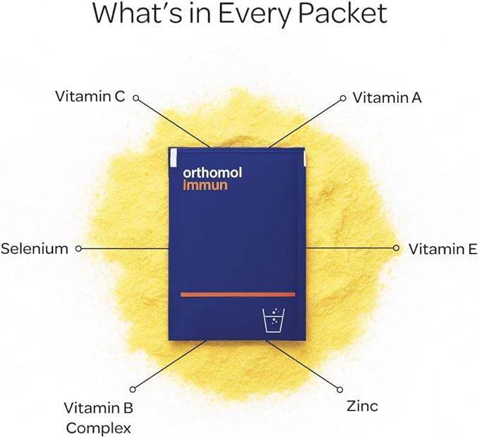 Orthomol Immun, Immune Support Supplement, Daily Immune System Booster, Vitamins A, B, C, D, E, Zinc, Selenium & Iodine, 30-Day Supply of Powder Packets