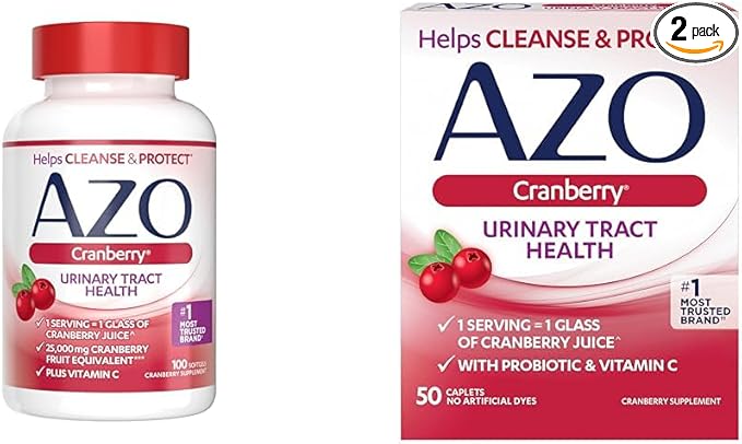 AZO Cranberry Urinary Tract Health, 100 Softgels & 50 Caplets, 1 Serving = 1 Glass Cranberry Juice, Sugar Free Pacran
