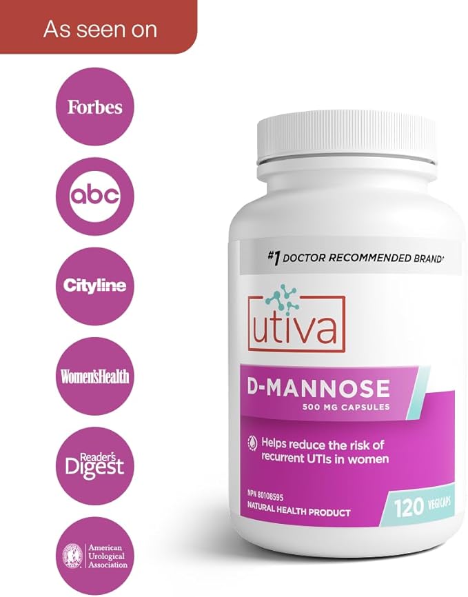 Szio+ Utiva D-Mannose 500mg Capsules – Naturally Flush The Bladder and Urinary Tract – UTI Avoidance – D Mannose Supplements for Women – Supports Urinary Tract Infection Treatments, 120 Capsules